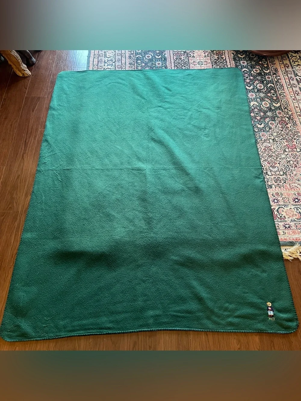 Polo Ralph Lauren Polo Bear Fleece Throw Blanket green vintage
